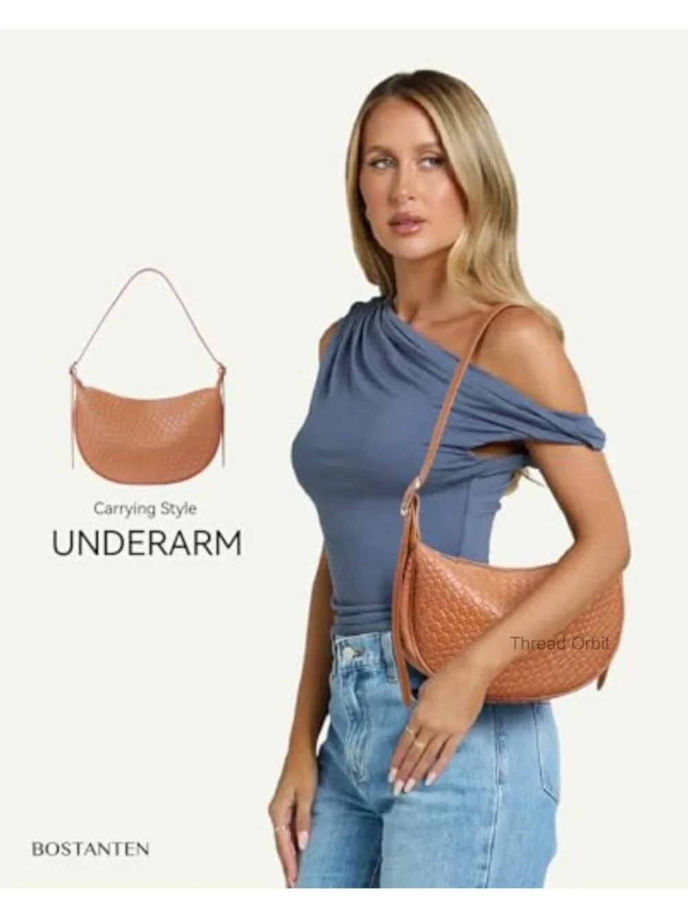 Vegan Leather Crossbody Bag Crescent Shoulder Hobo with Adjustable Strap